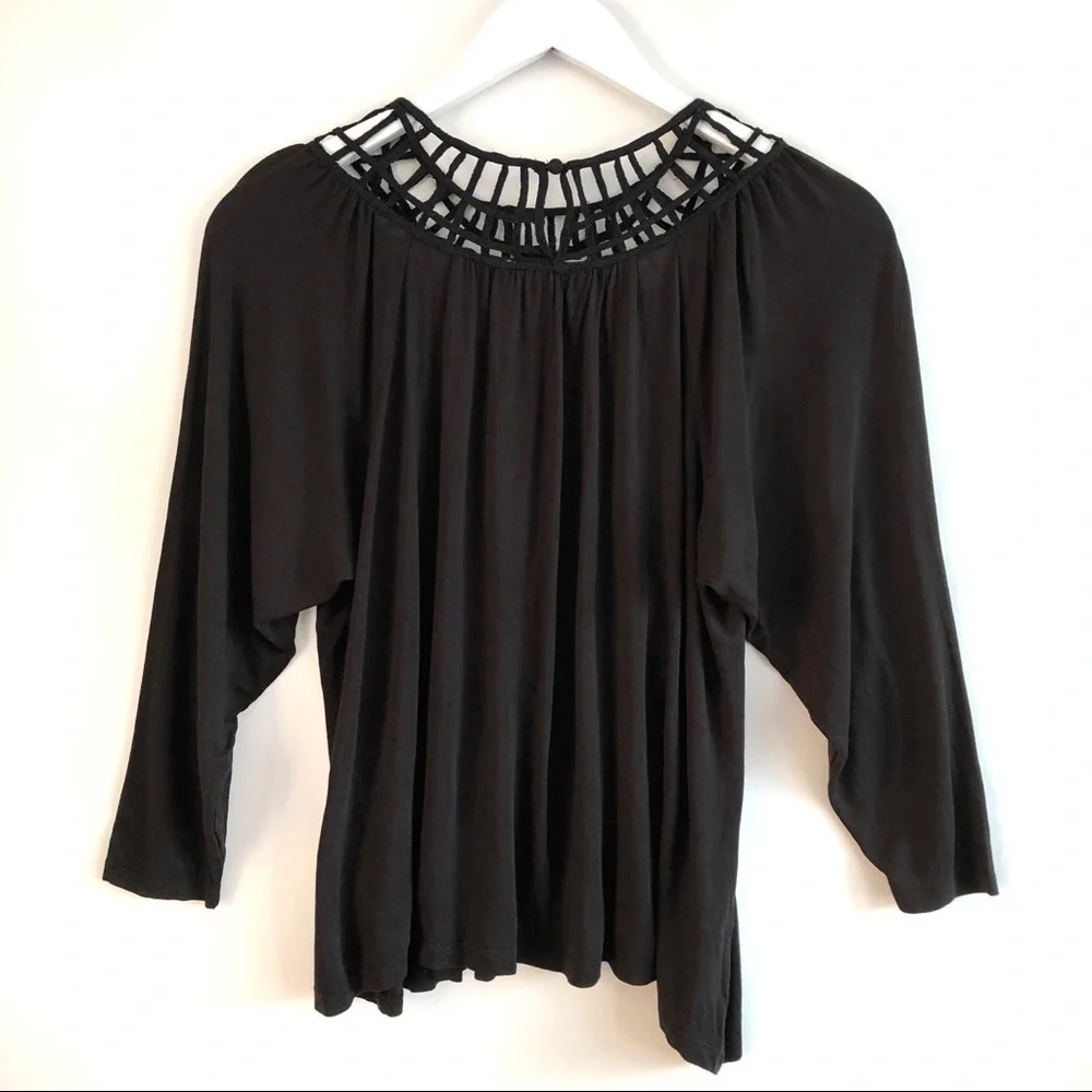 Anthropologie Black Embroidered Lace Bib Top Size XS